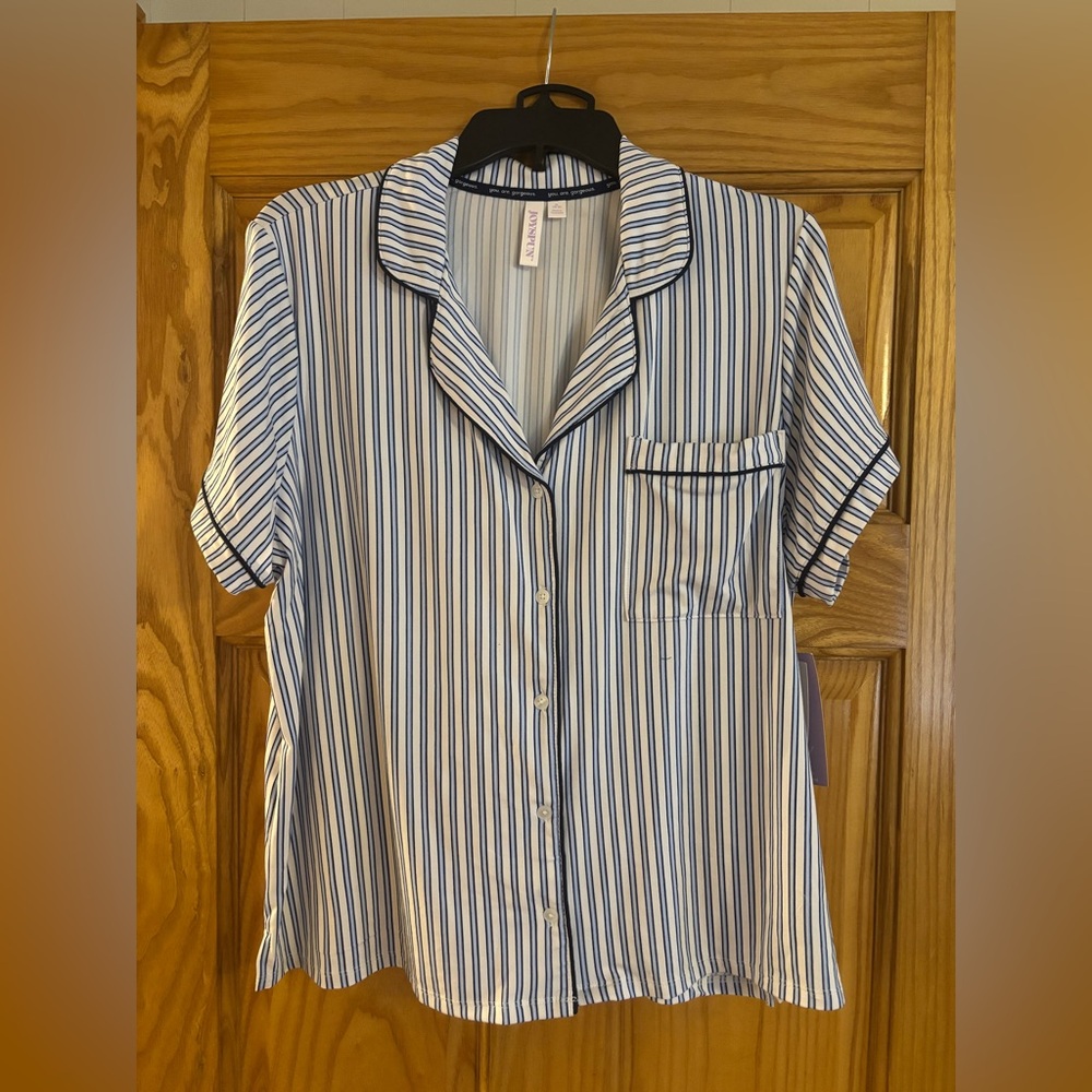 2 piece Joyspun Striped Button-Up Pajama Top & Short Bottoms, XL, New!